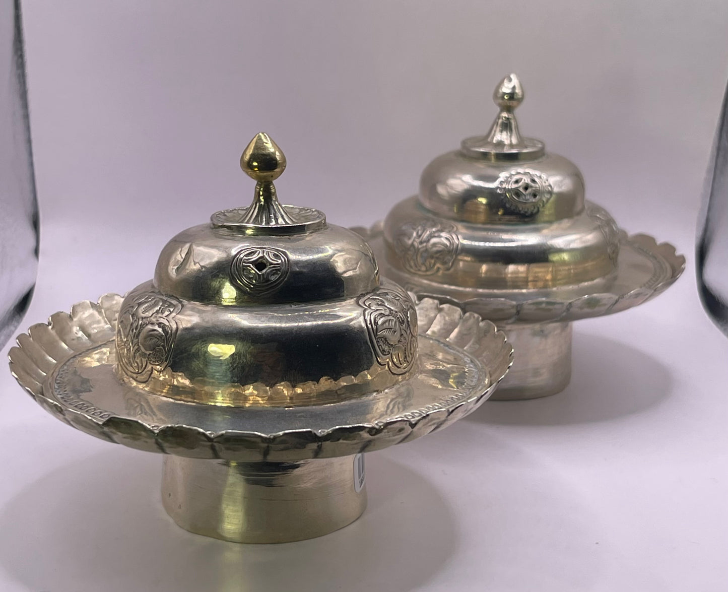 Pair of Antique silver Tibetan cup stands