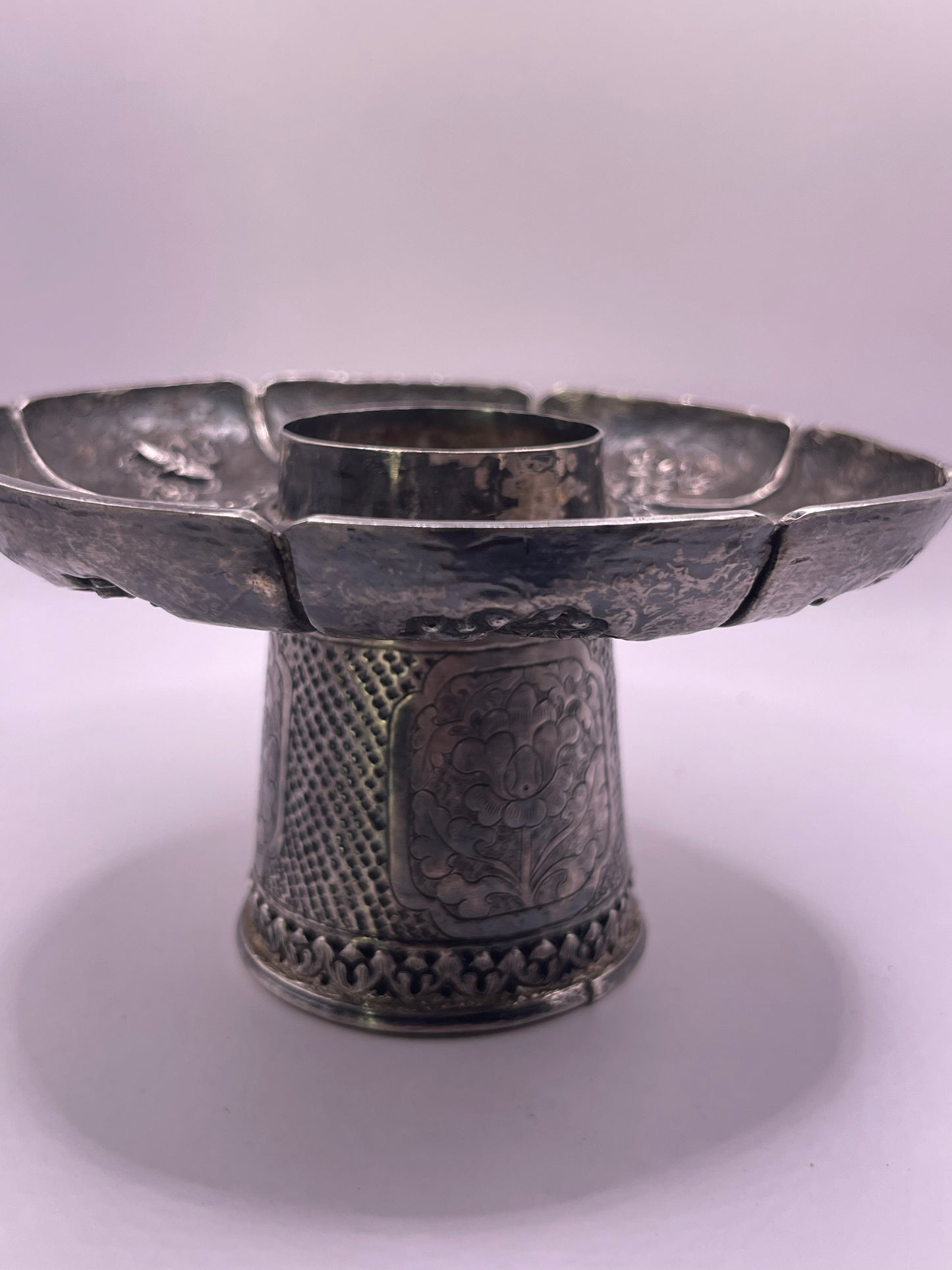 Antique silver Tibetan cup stand