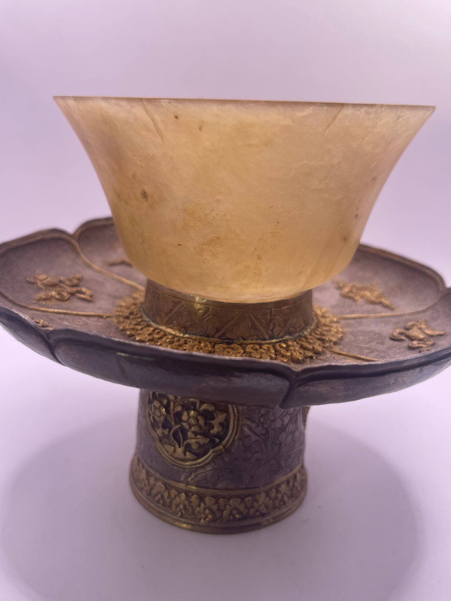 Antique silver Tibetan cup stand