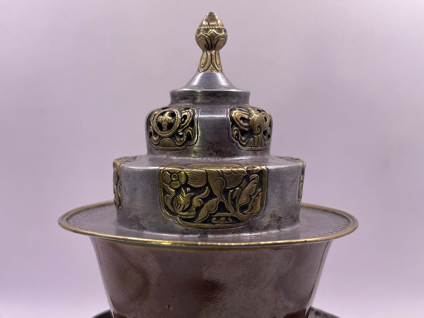 Antique silver Tibetan cup stand with cup