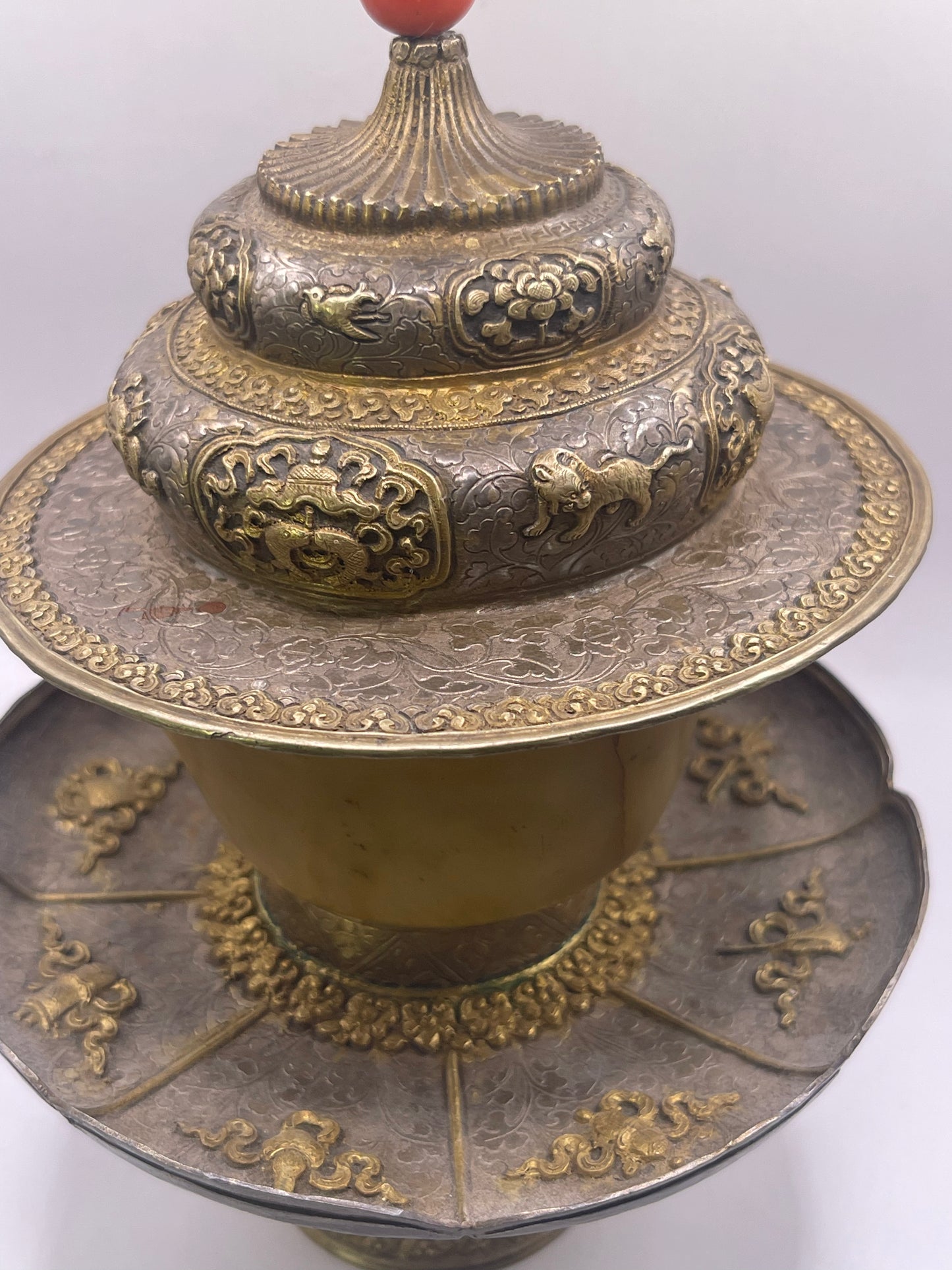 Antique silver Tibetan cup stand