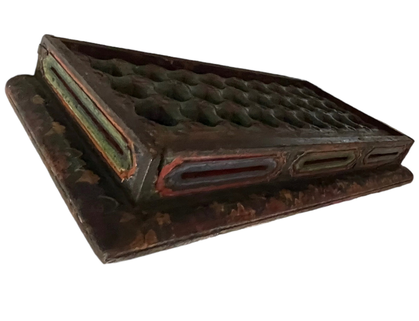 Antique Tibetan scripture reading table with carved latticed Front.