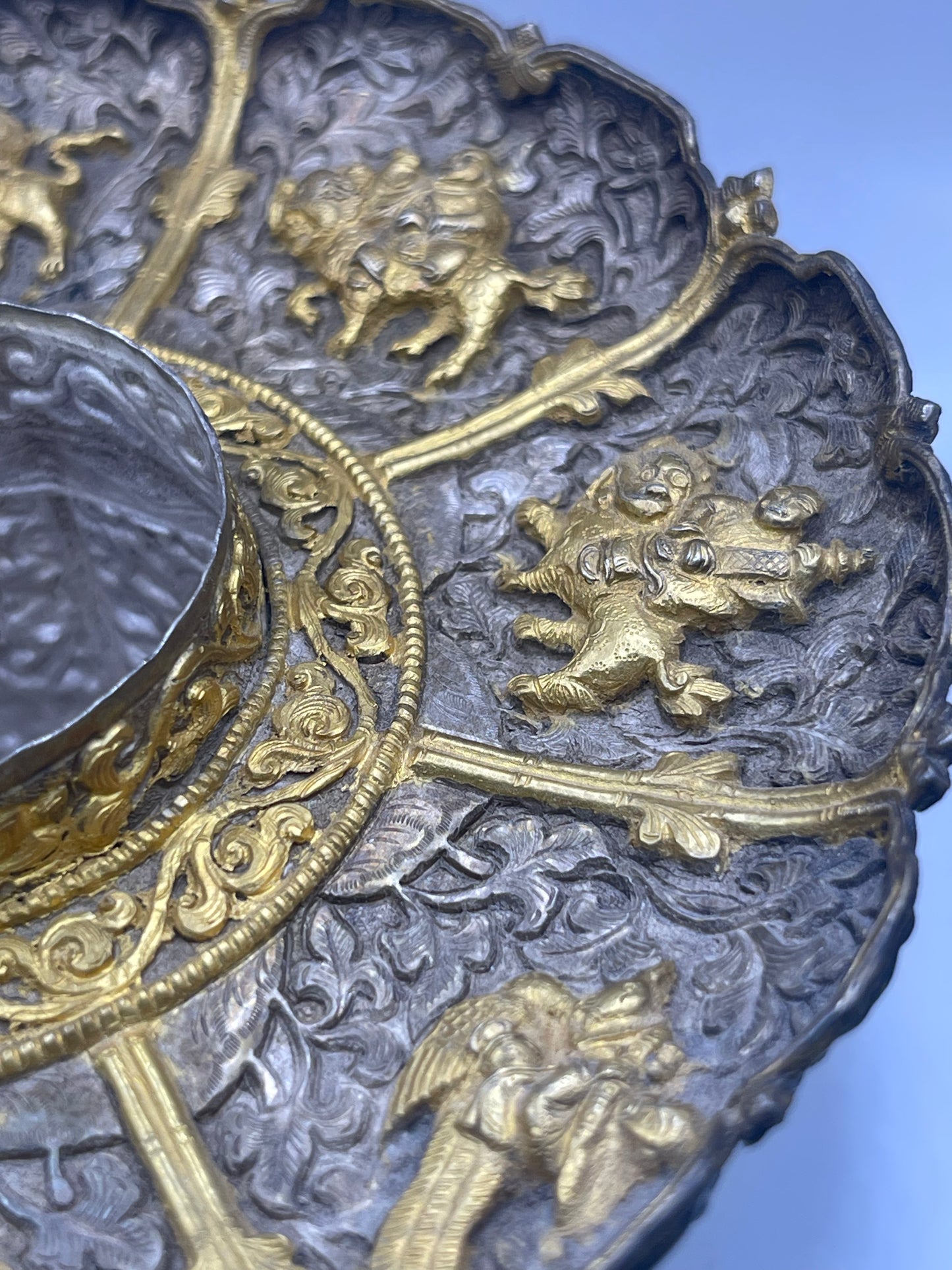 Antique silver Tibetan cup stand