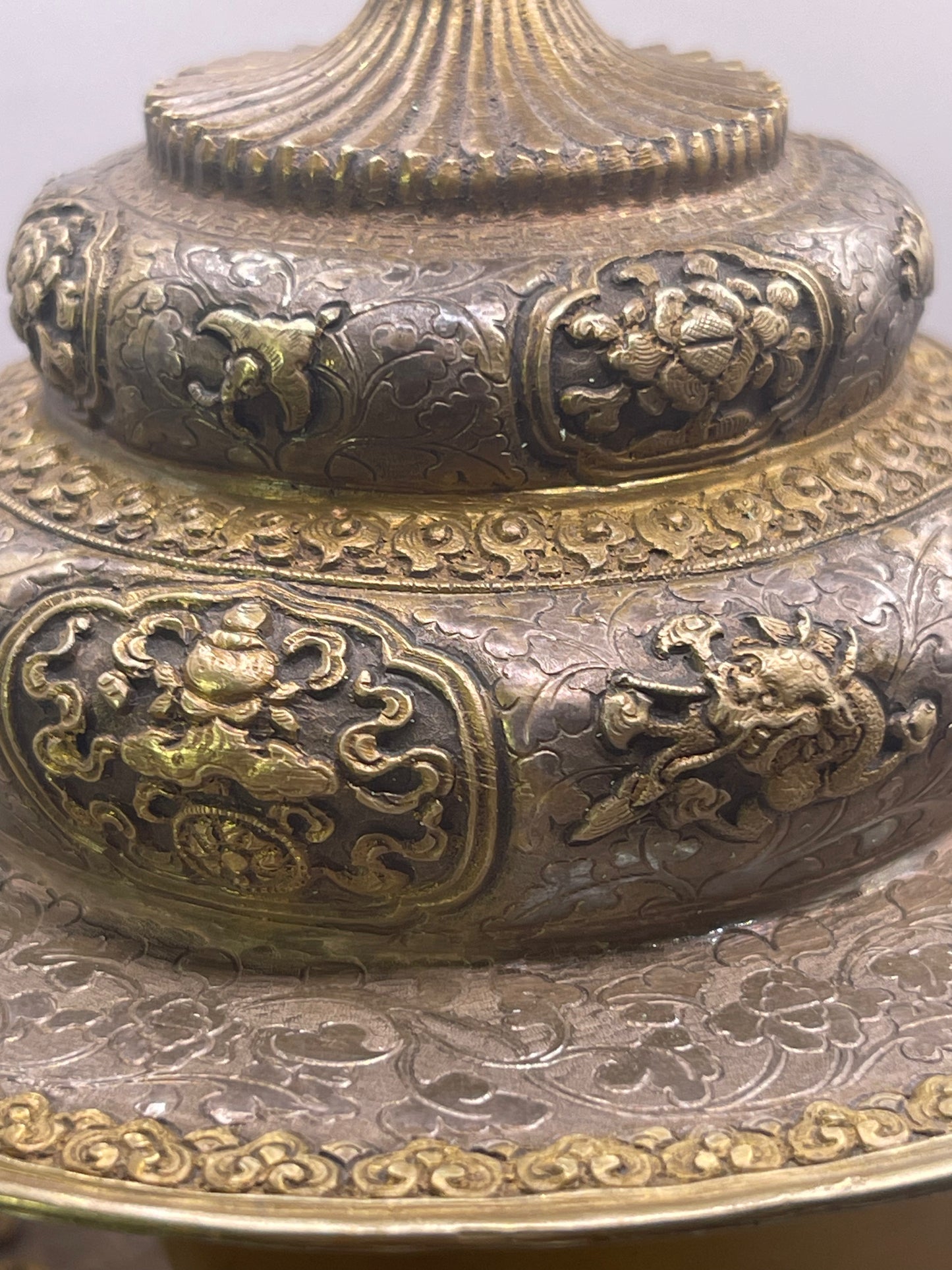Antique silver Tibetan cup stand