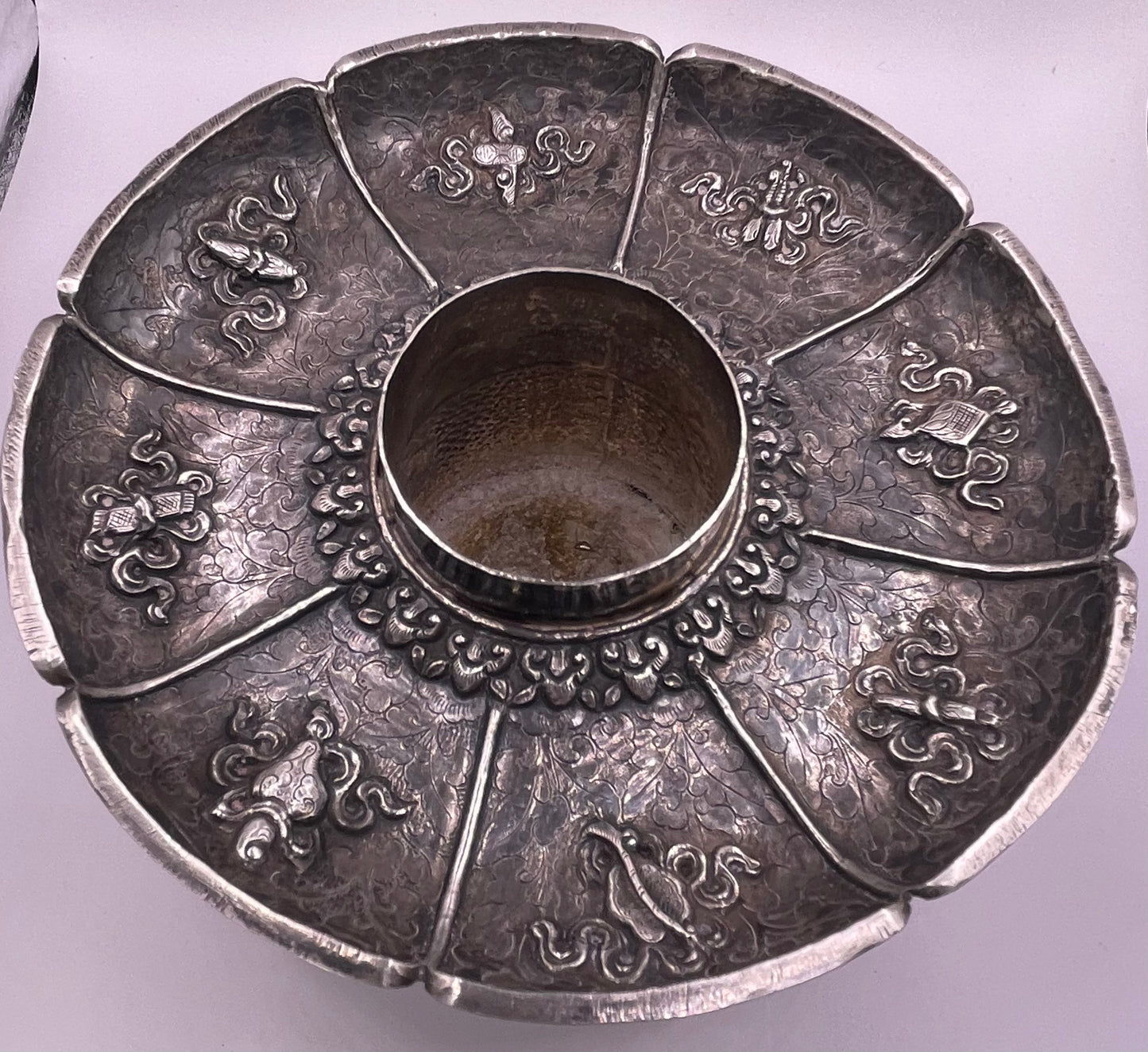 Antique silver Tibetan cup stand