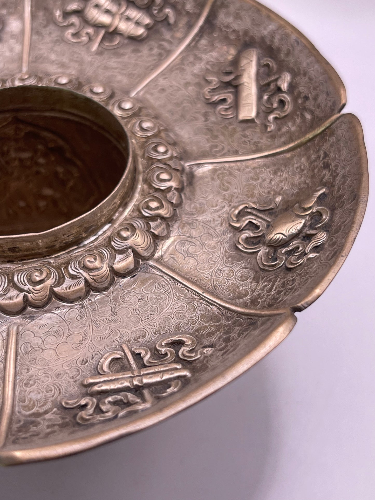 Antique silver Tibetan cup stand