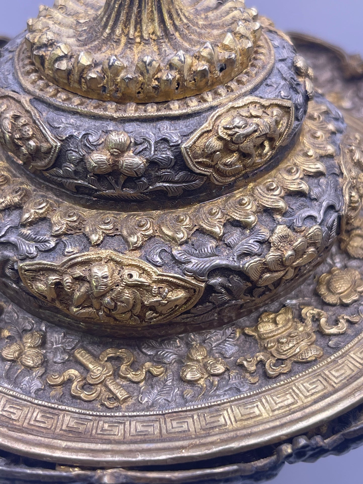 Antique silver Tibetan cup stand