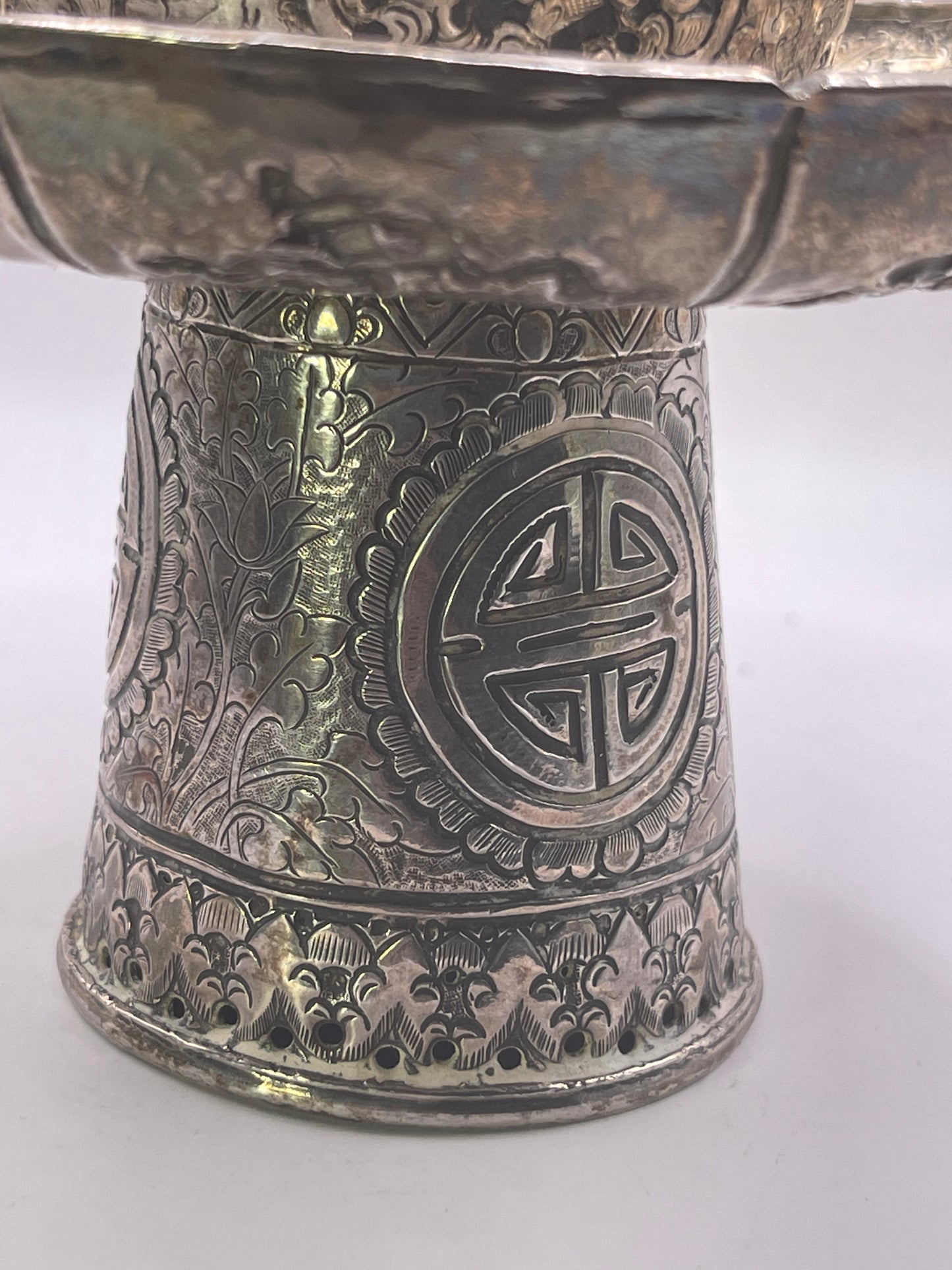 Antique silver Tibetan cup stand