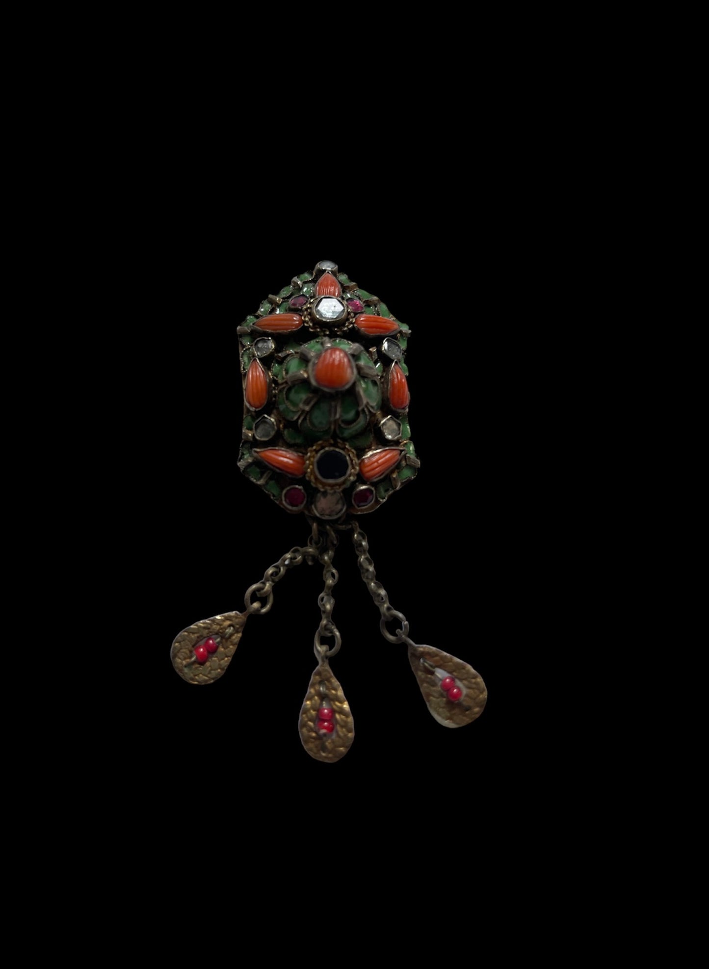 Antique Ottoman silver and gilded silver with coral belt buckle