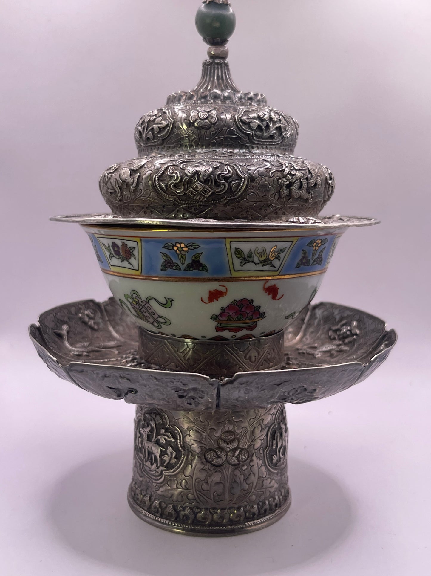 Antique silver Tibetan cup stand