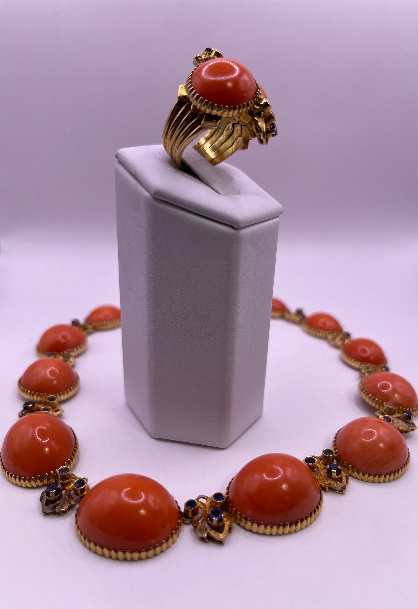 Vintage coral necklace and ring set