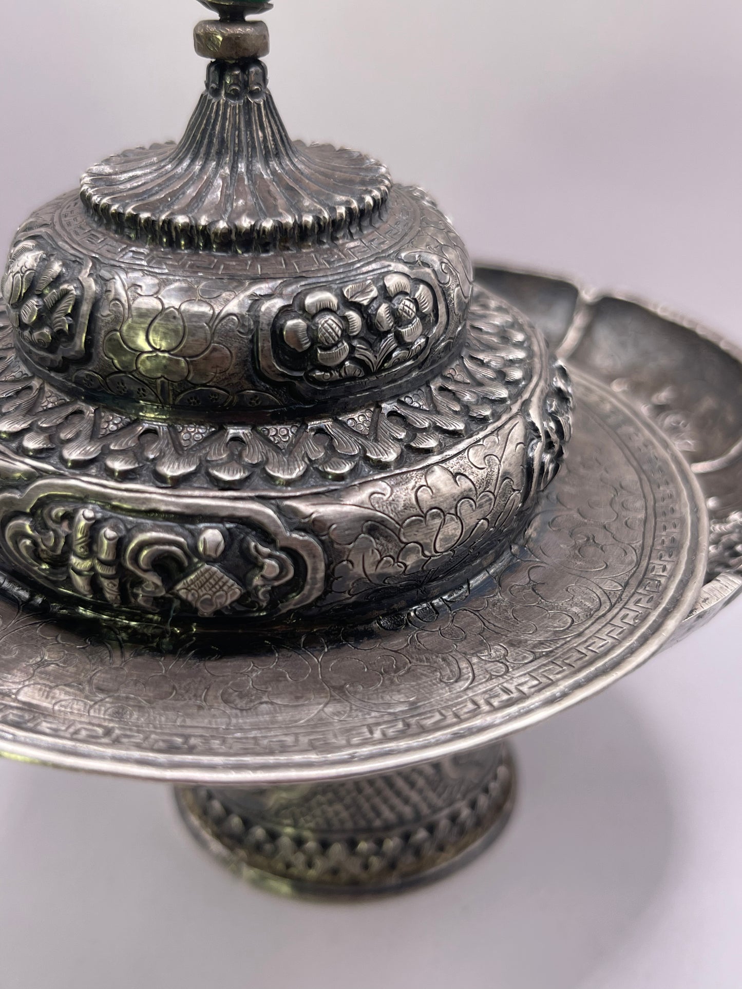 Antique silver Tibetan cup stand