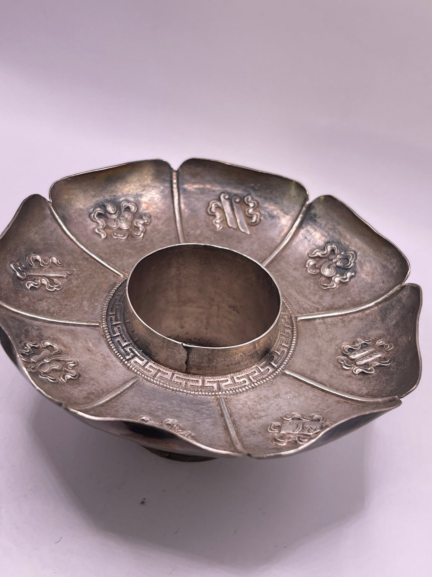 Antique silver Tibetan cup stand