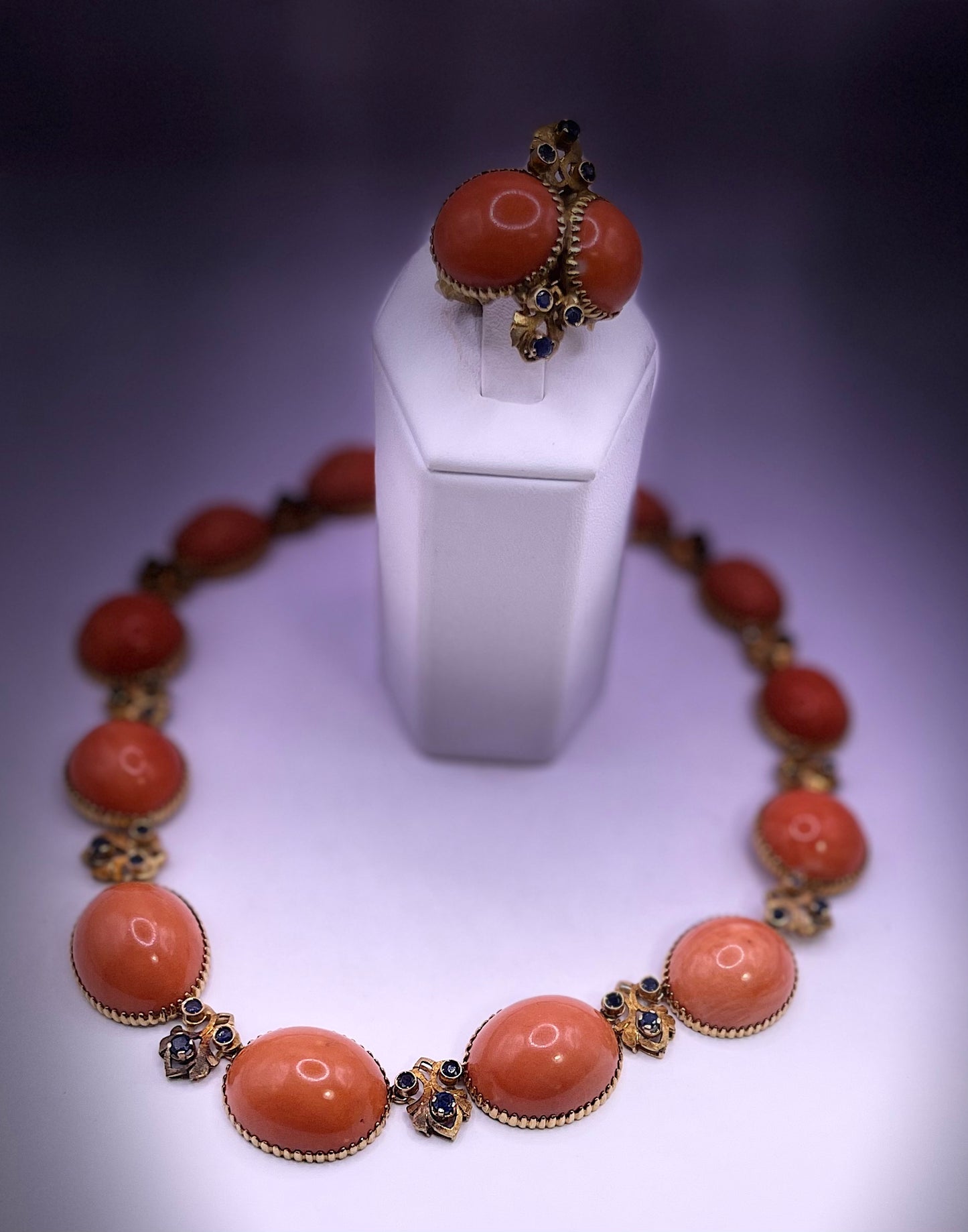 Vintage coral necklace and ring set