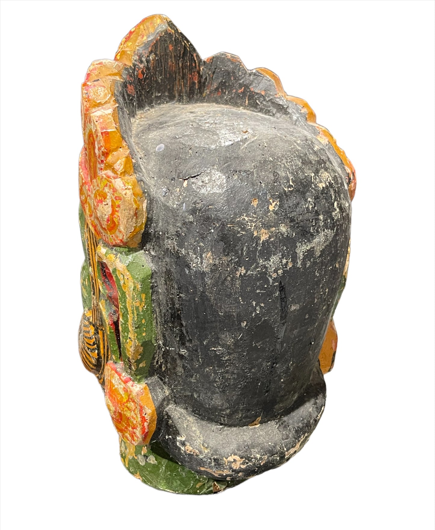 Vintage solid wood doorstop -painted head of Ravana