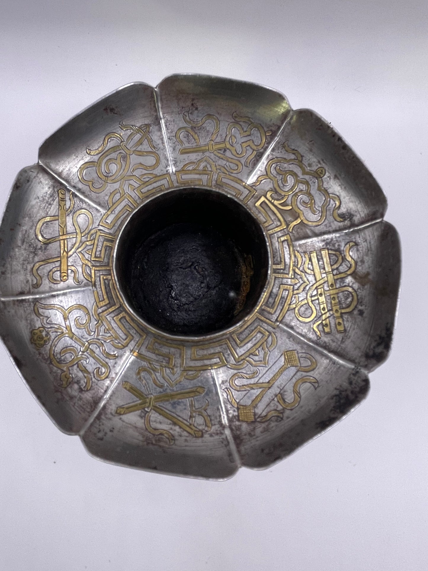 Antique silver Tibetan cup stand with cup