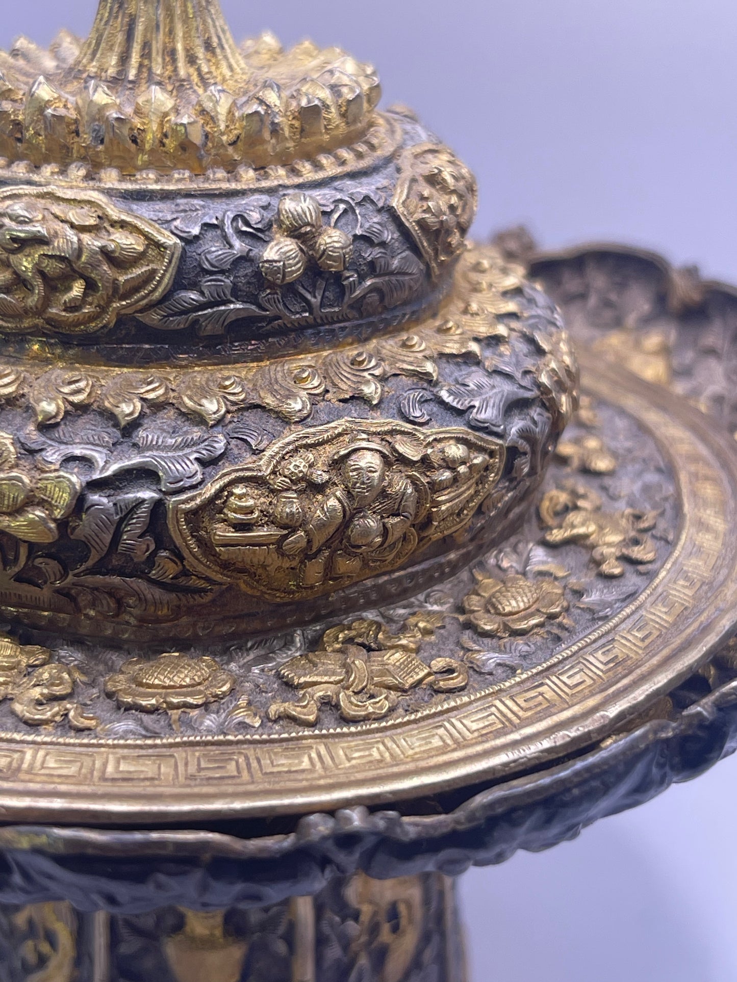 Antique silver Tibetan cup stand