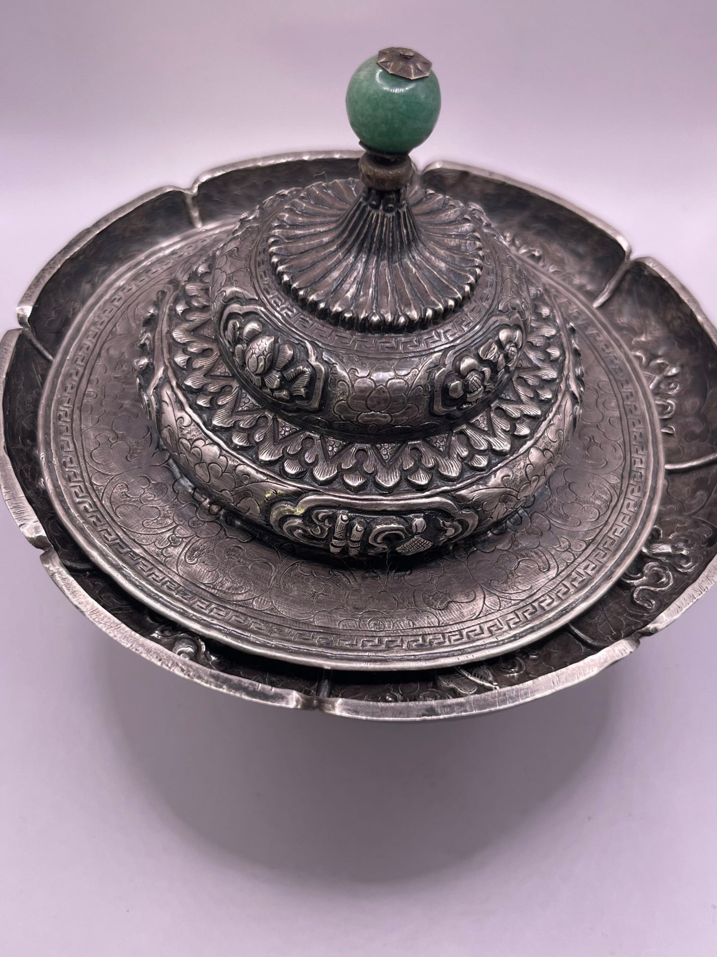 Antique silver Tibetan cup stand