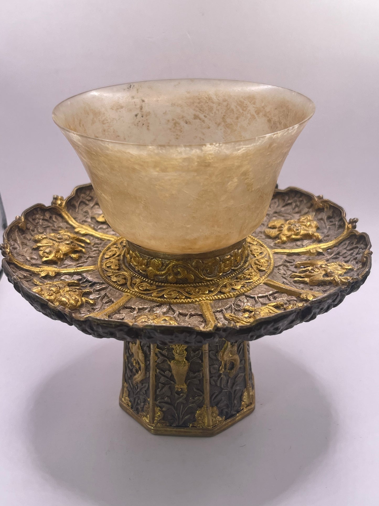 Antique silver Tibetan cup stand