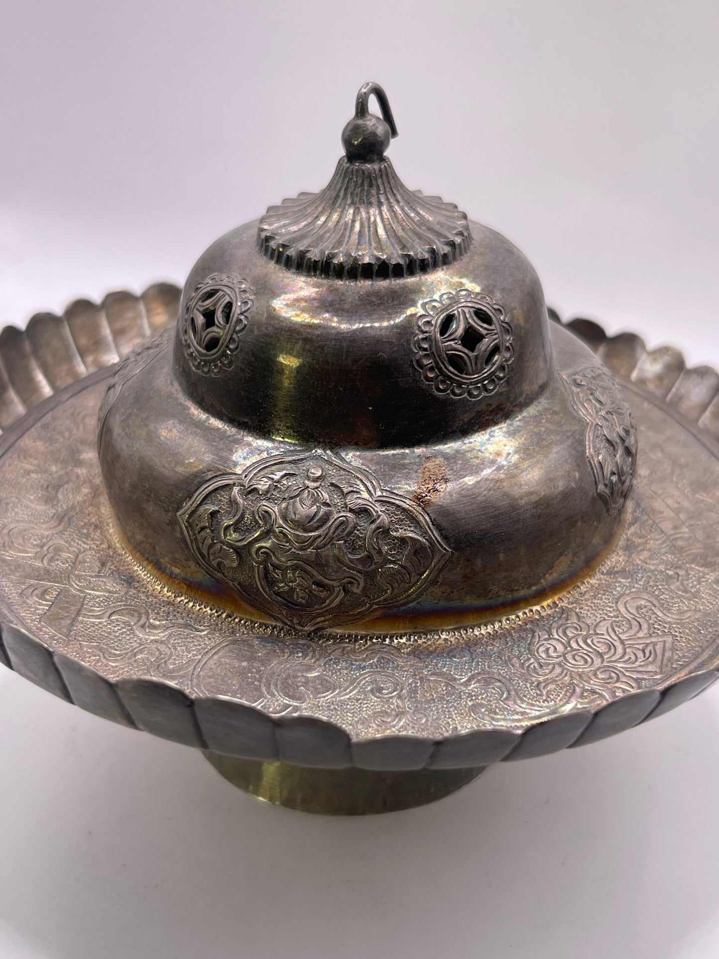 Antique silver Tibetan cup stand