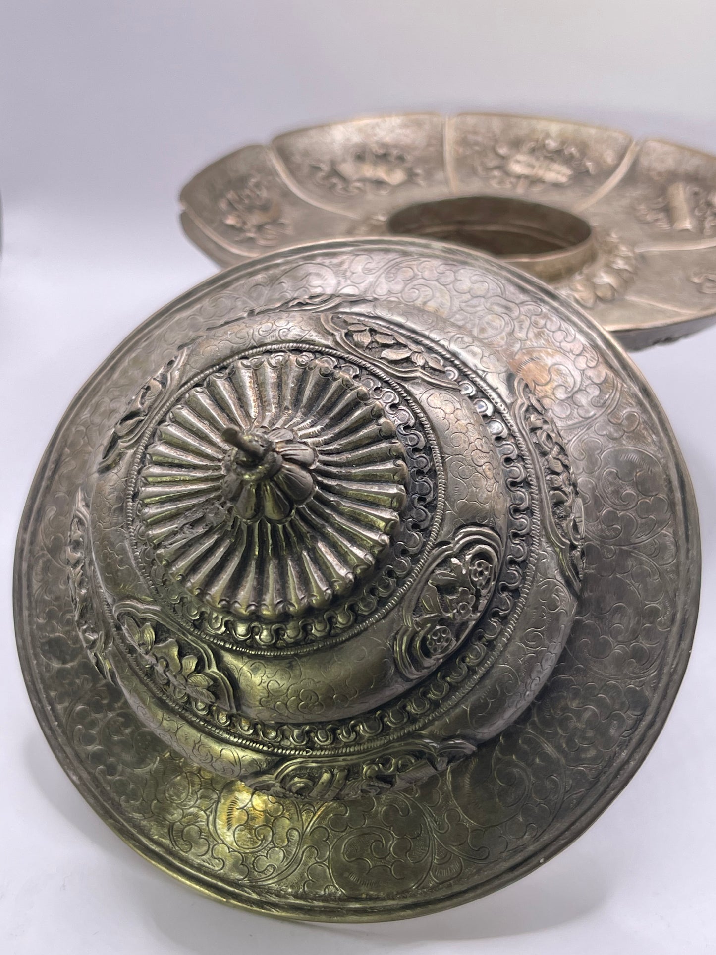 Antique silver Tibetan cup stand