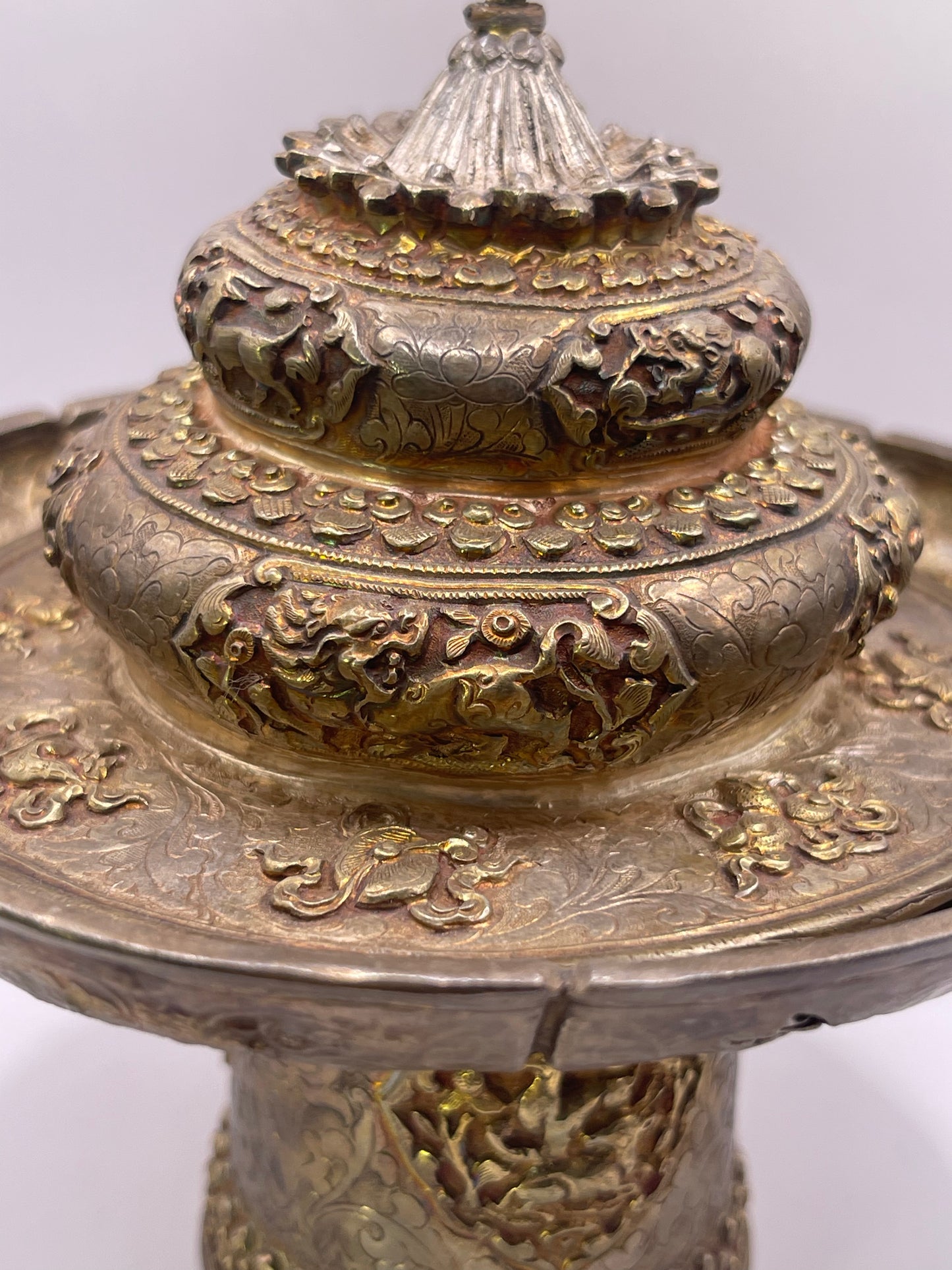Vintage silver and gilded silver Tibetan cup stand