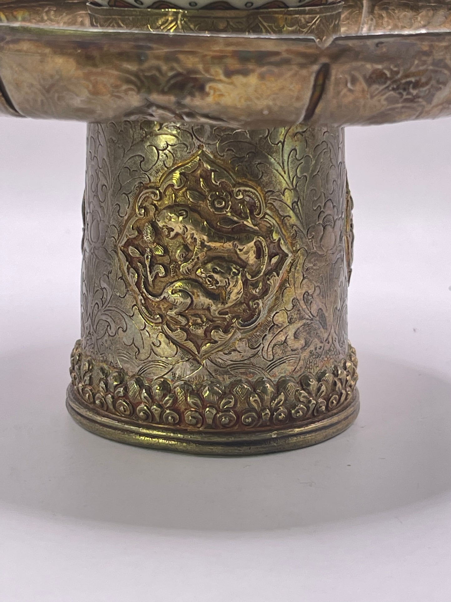 Vintage silver and gilded silver Tibetan cup stand