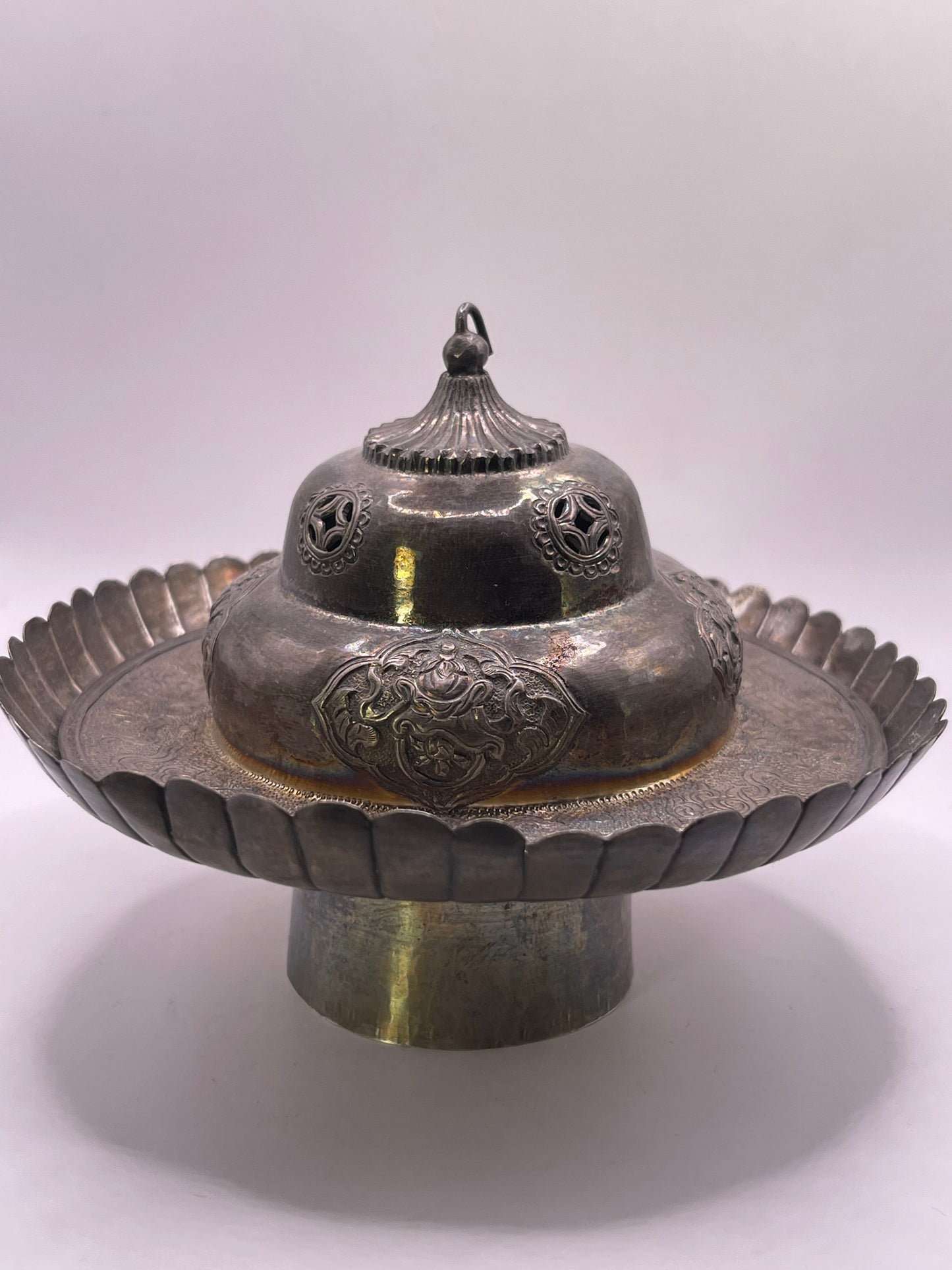 Antique silver Tibetan cup stand
