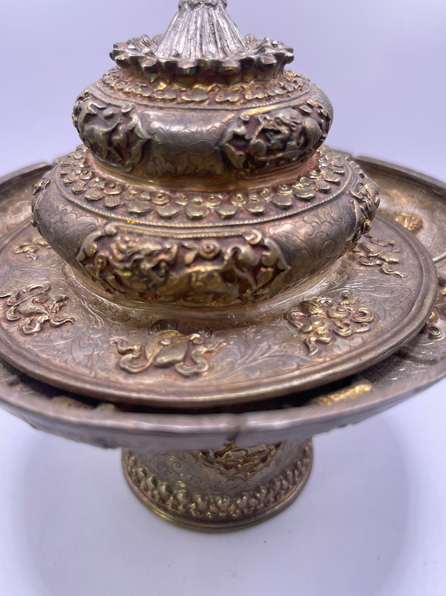 Vintage silver and gilded silver Tibetan cup stand