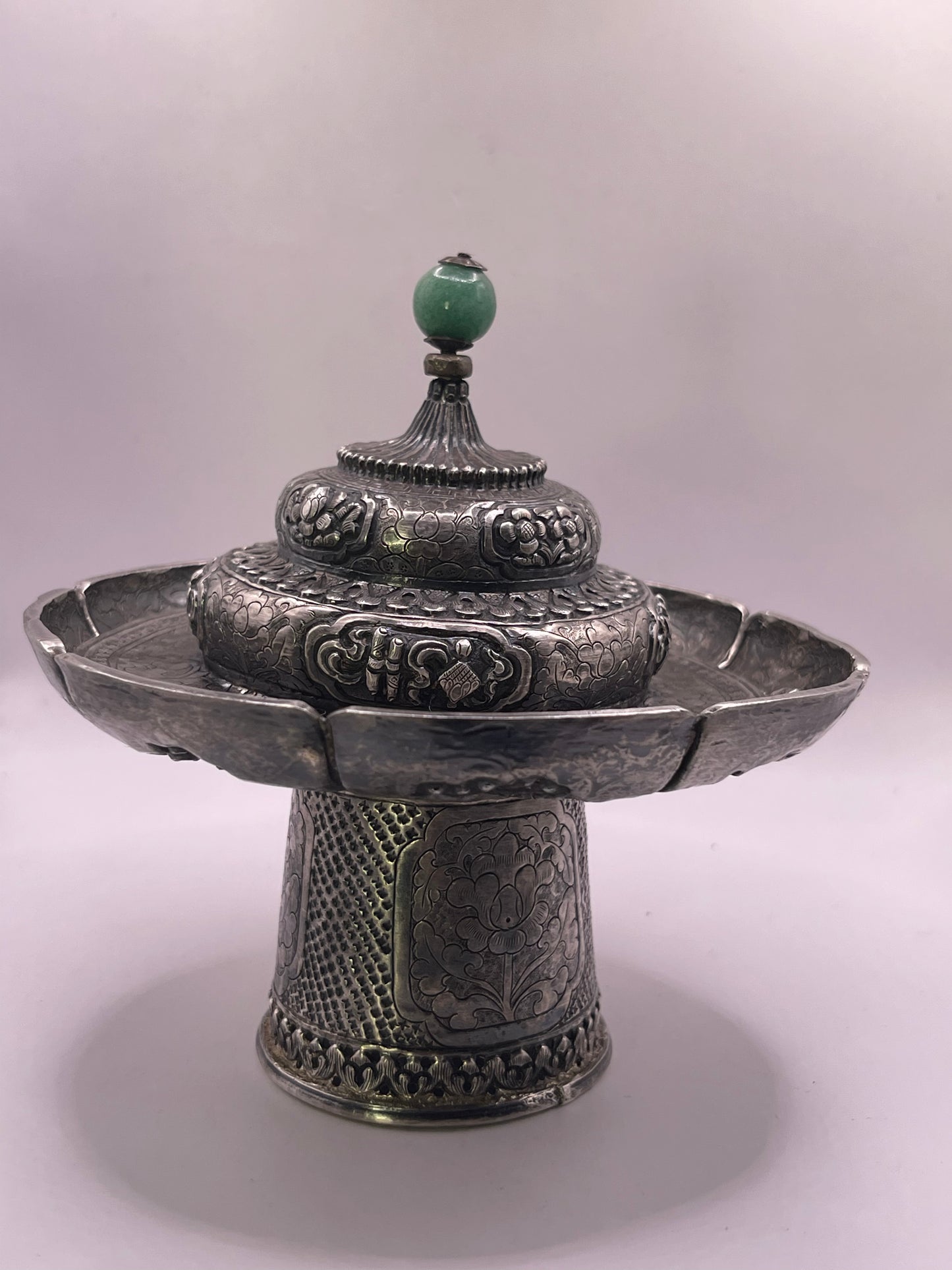 Antique silver Tibetan cup stand