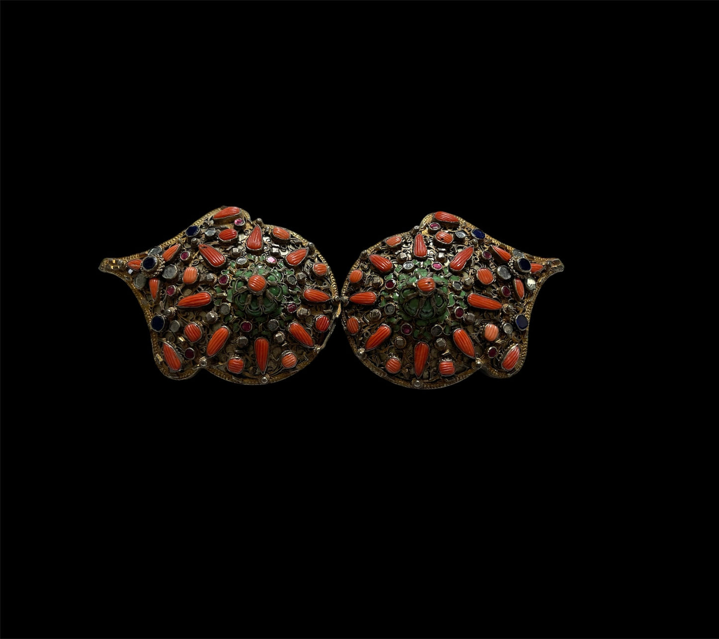 Antique Ottoman silver and gilded silver with coral belt buckle