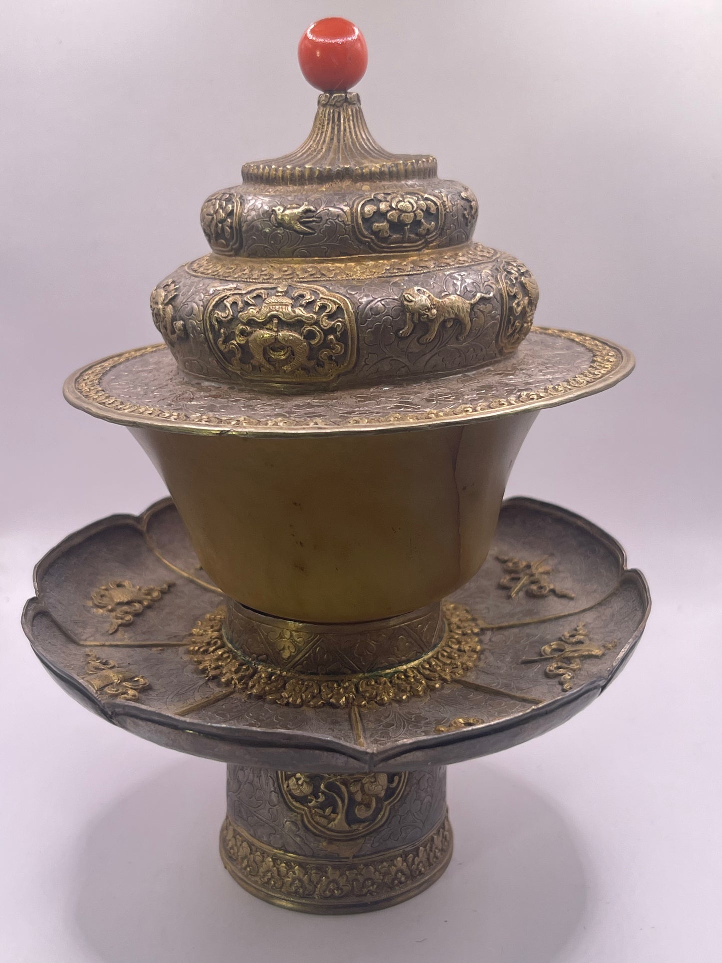 Antique silver Tibetan cup stand