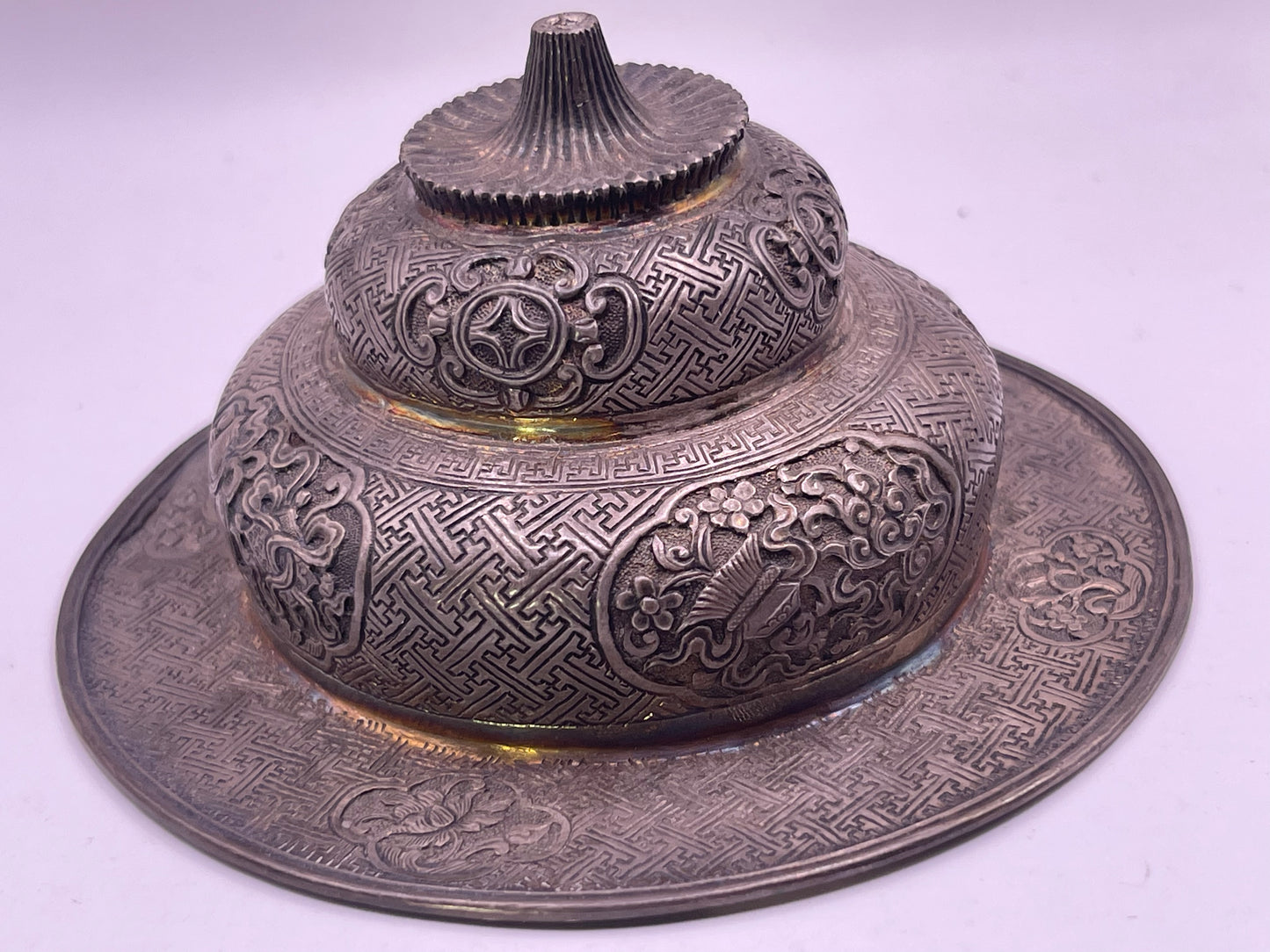 Antique silver Tibetan cup stand