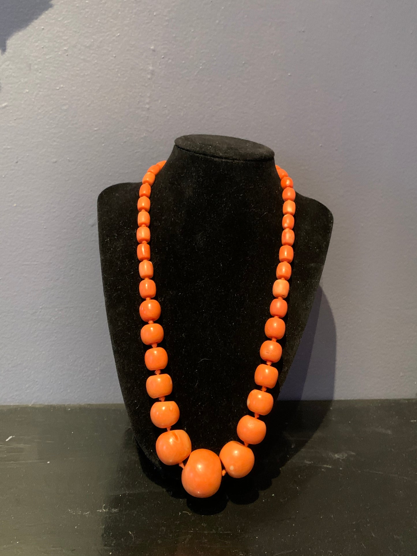 A coral bead necklace