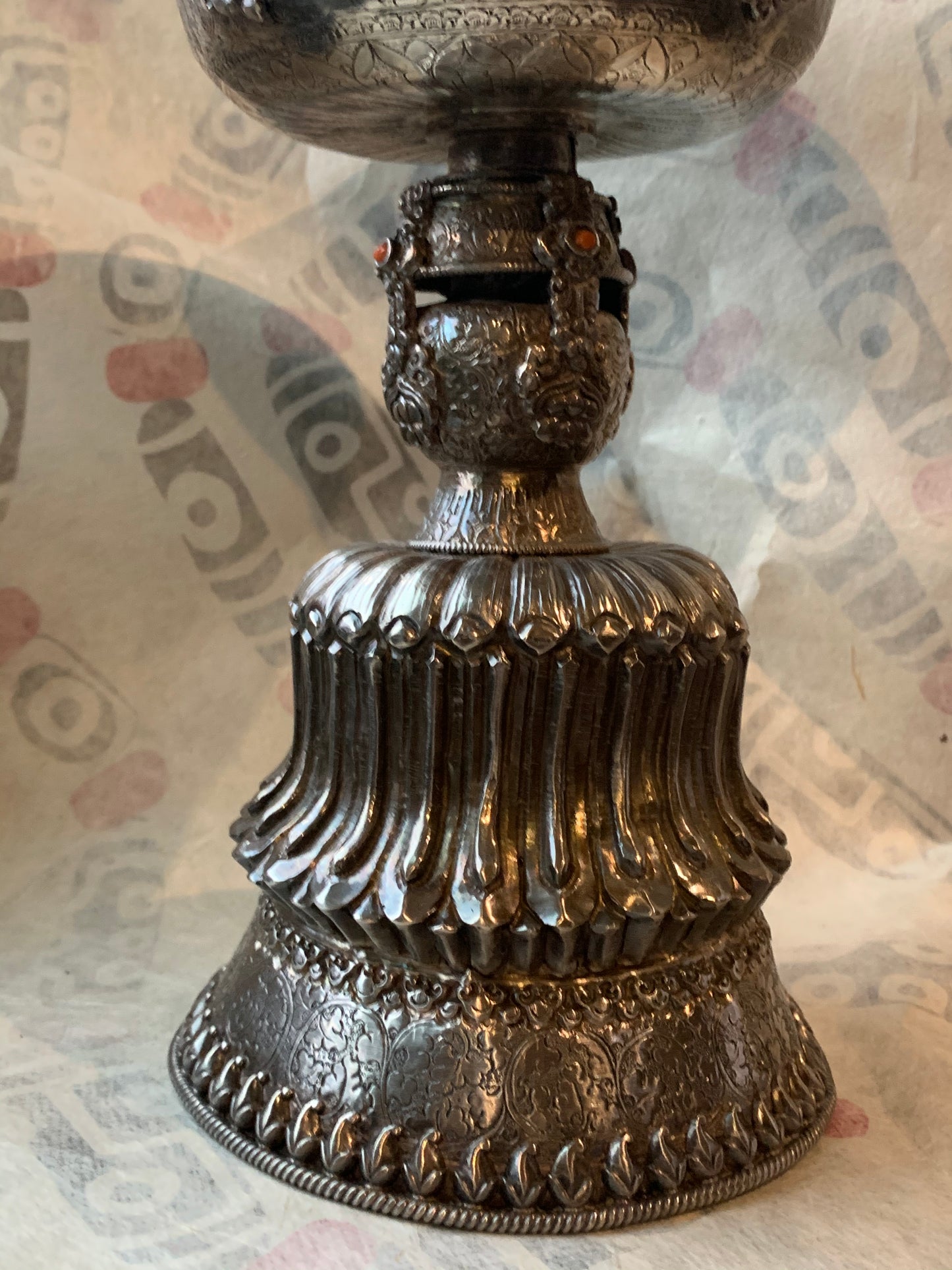 Antique Tibetan silver butterlamp