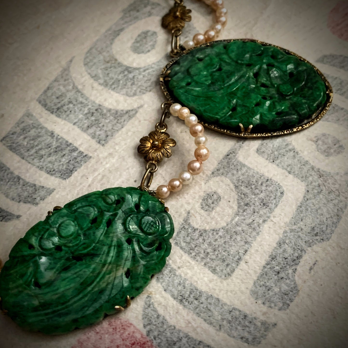 A spinach green jade necklace