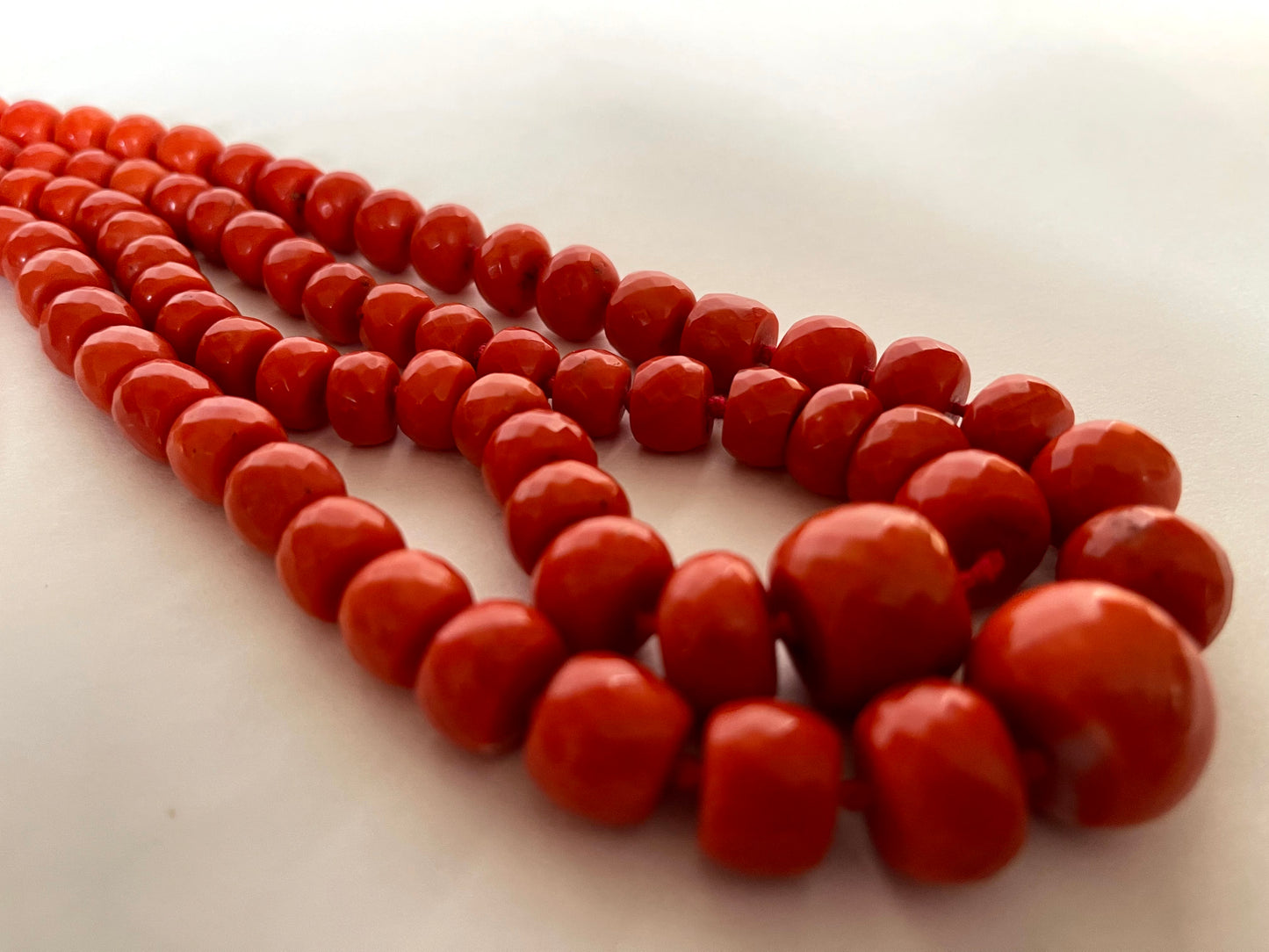 Antique double stranded faceted coral bead necklace