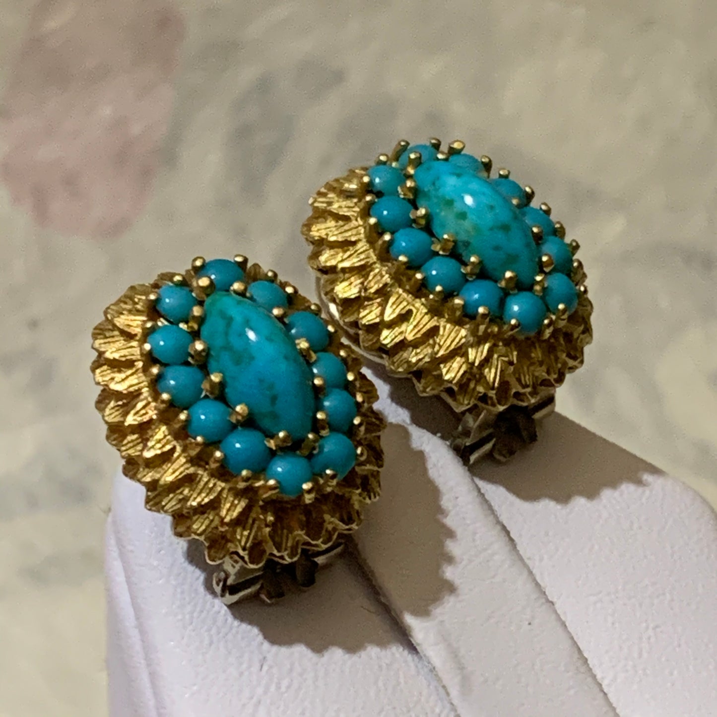 Vintage turquoise earring and ring in 18 kt setting