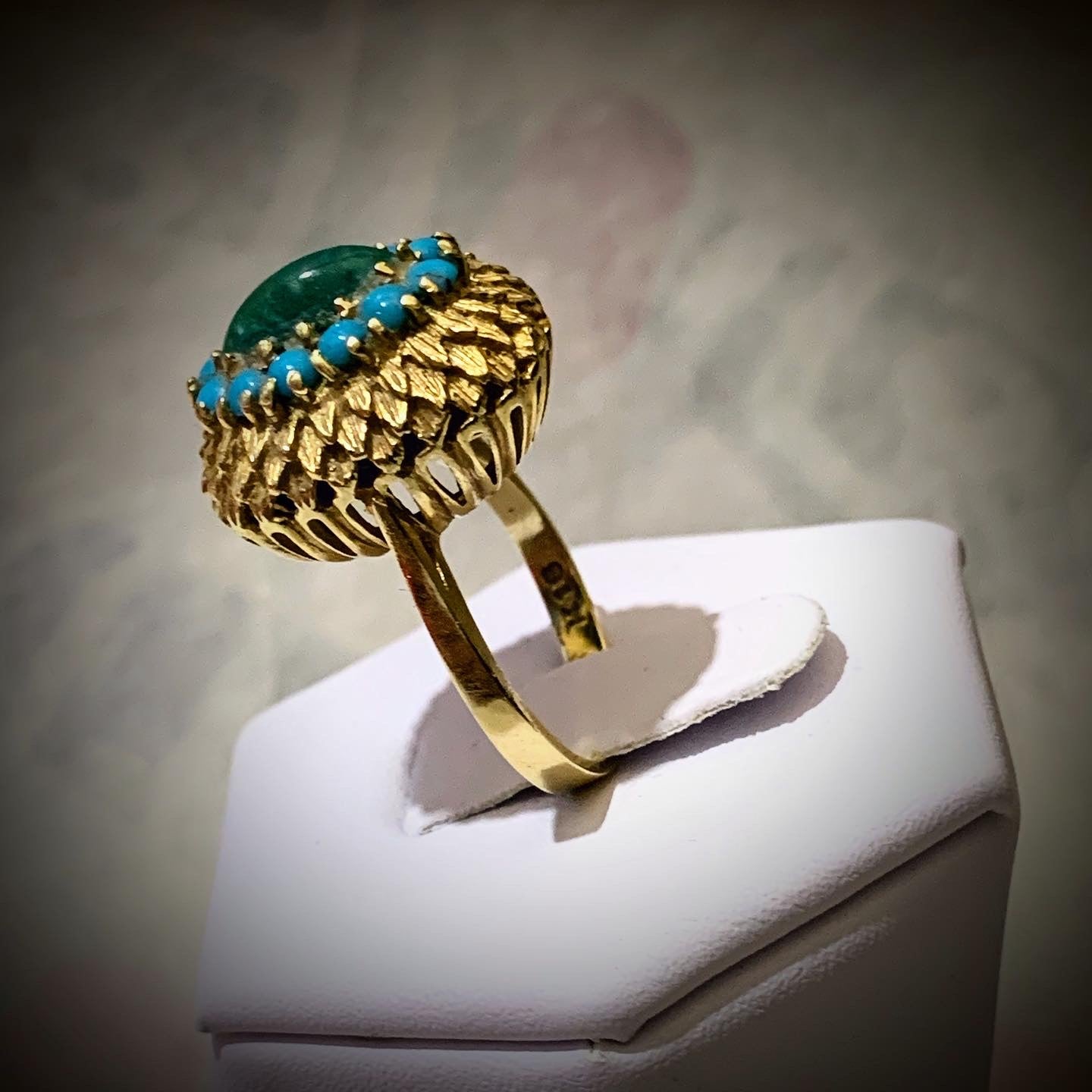 Vintage turquoise earring and ring in 18 kt setting