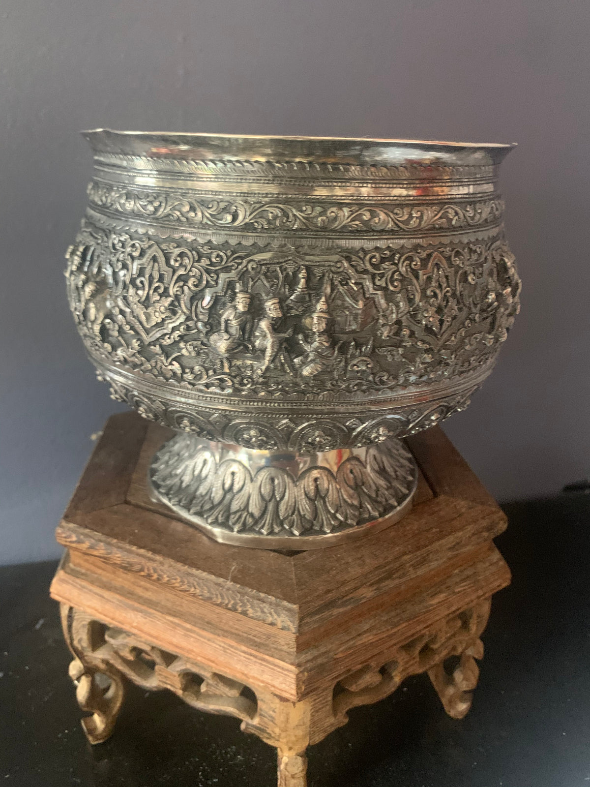 A silver rice bowl