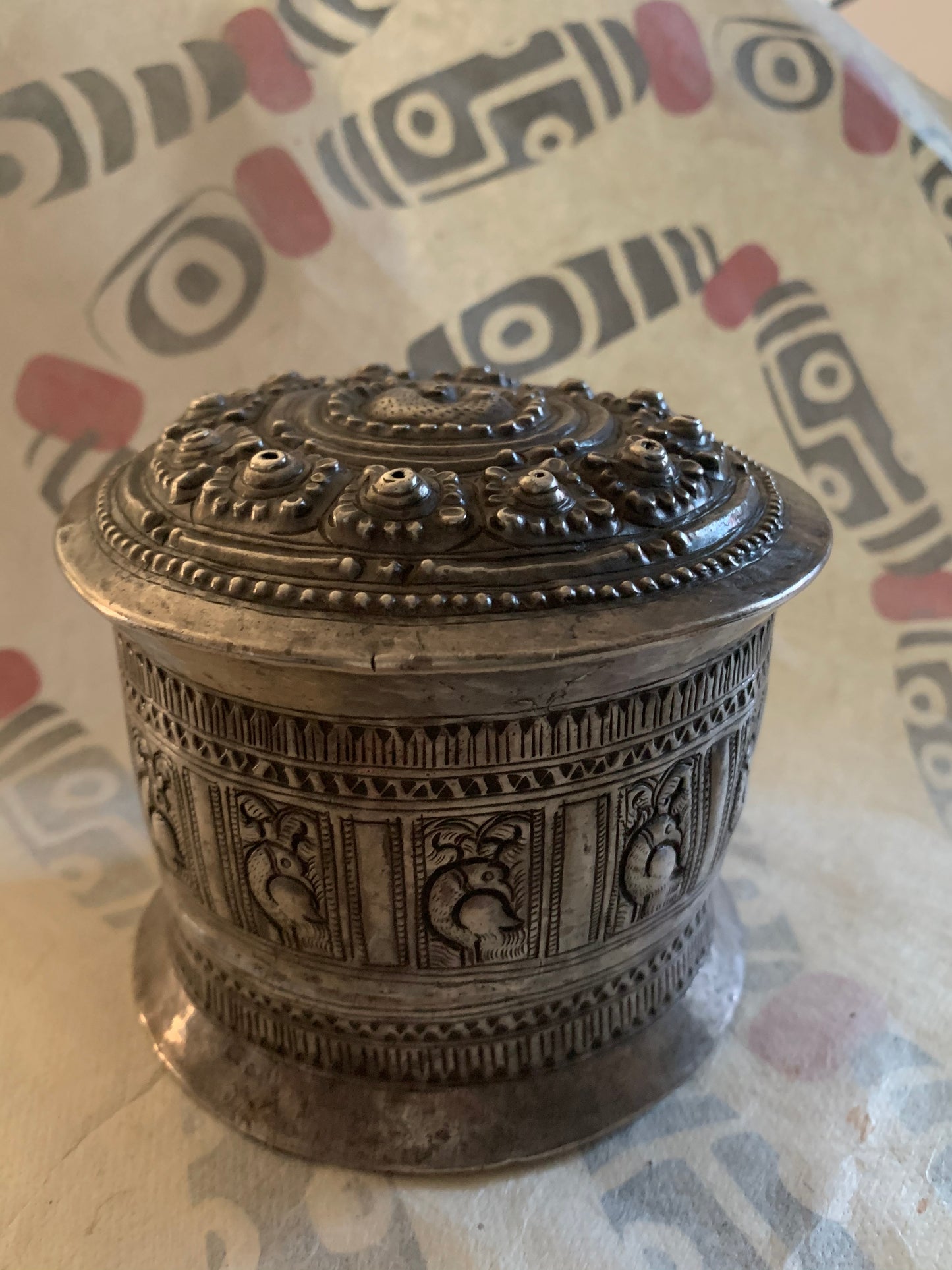 An antique silver incense box with lid