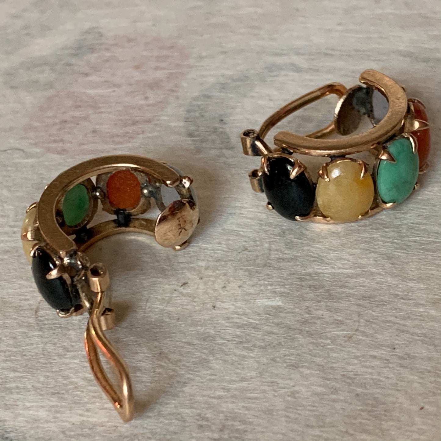 A pair of multicolored jade earrings