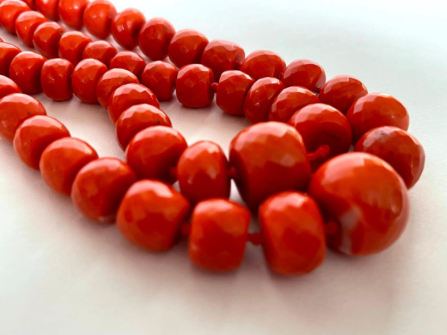 Antique double stranded faceted coral bead necklace