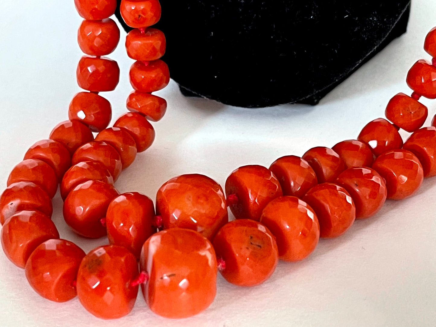 Antique double stranded faceted coral bead necklace