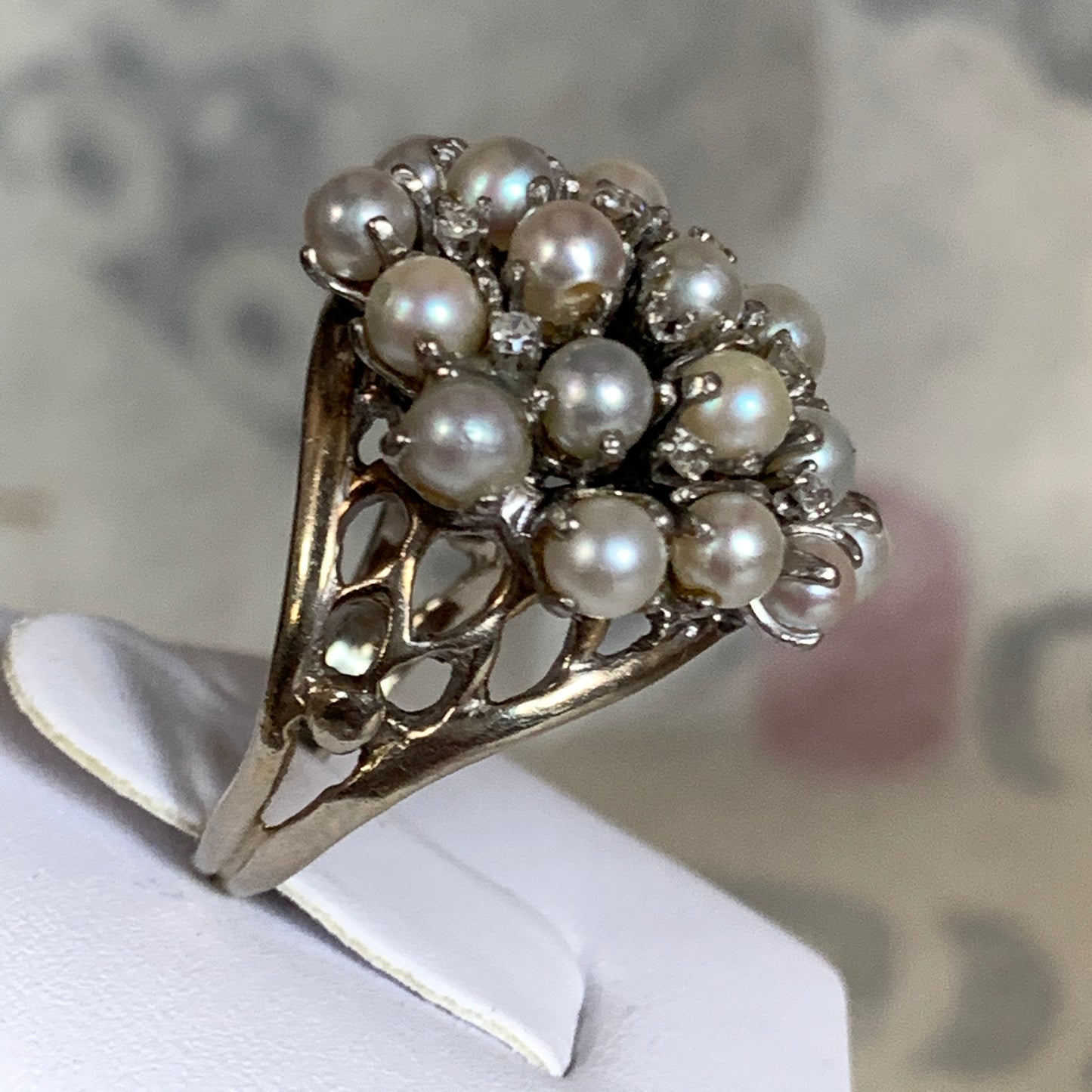 Pearl and diamond ring