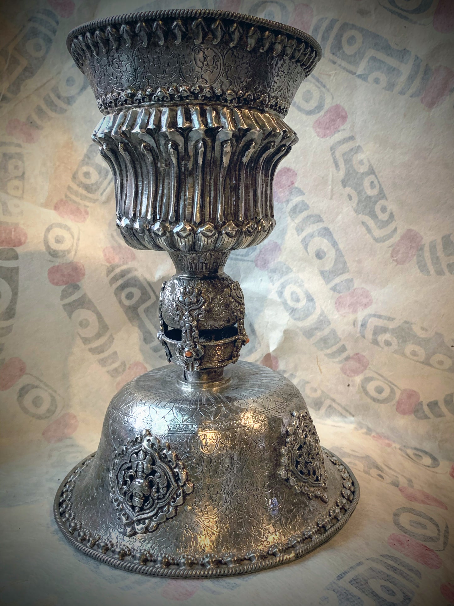 Antique Tibetan silver butterlamp