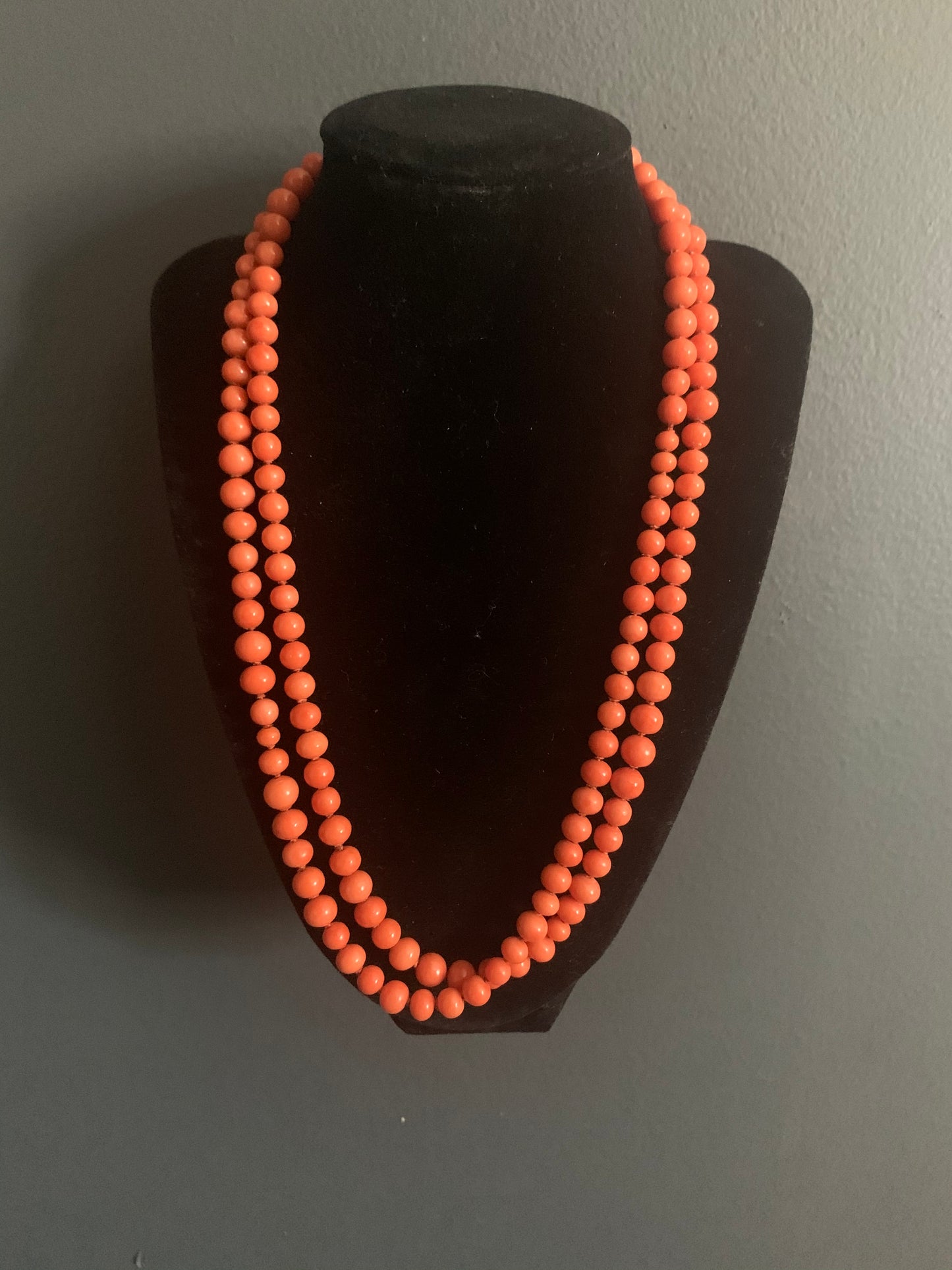 A double length coral necklace