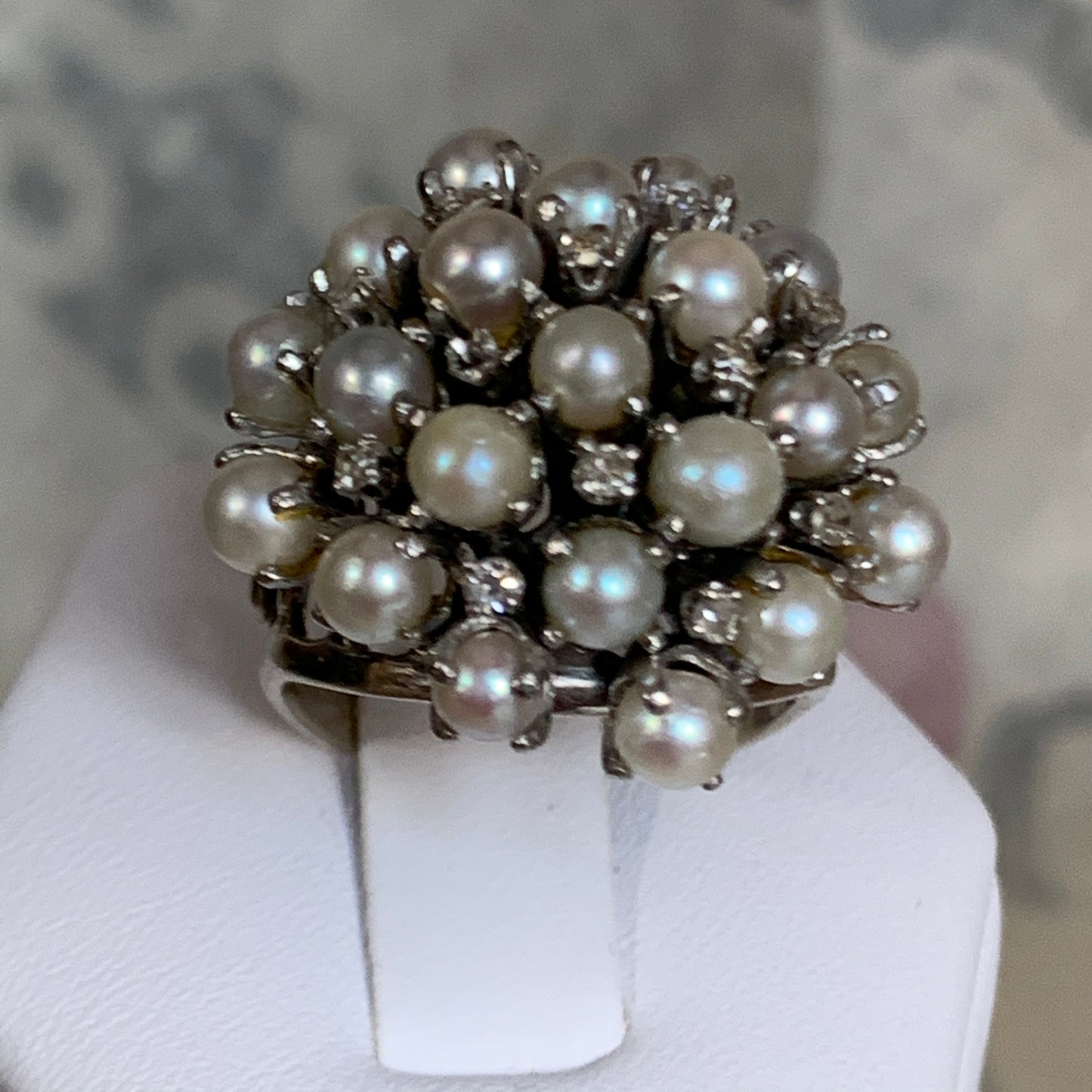 Pearl and diamond ring