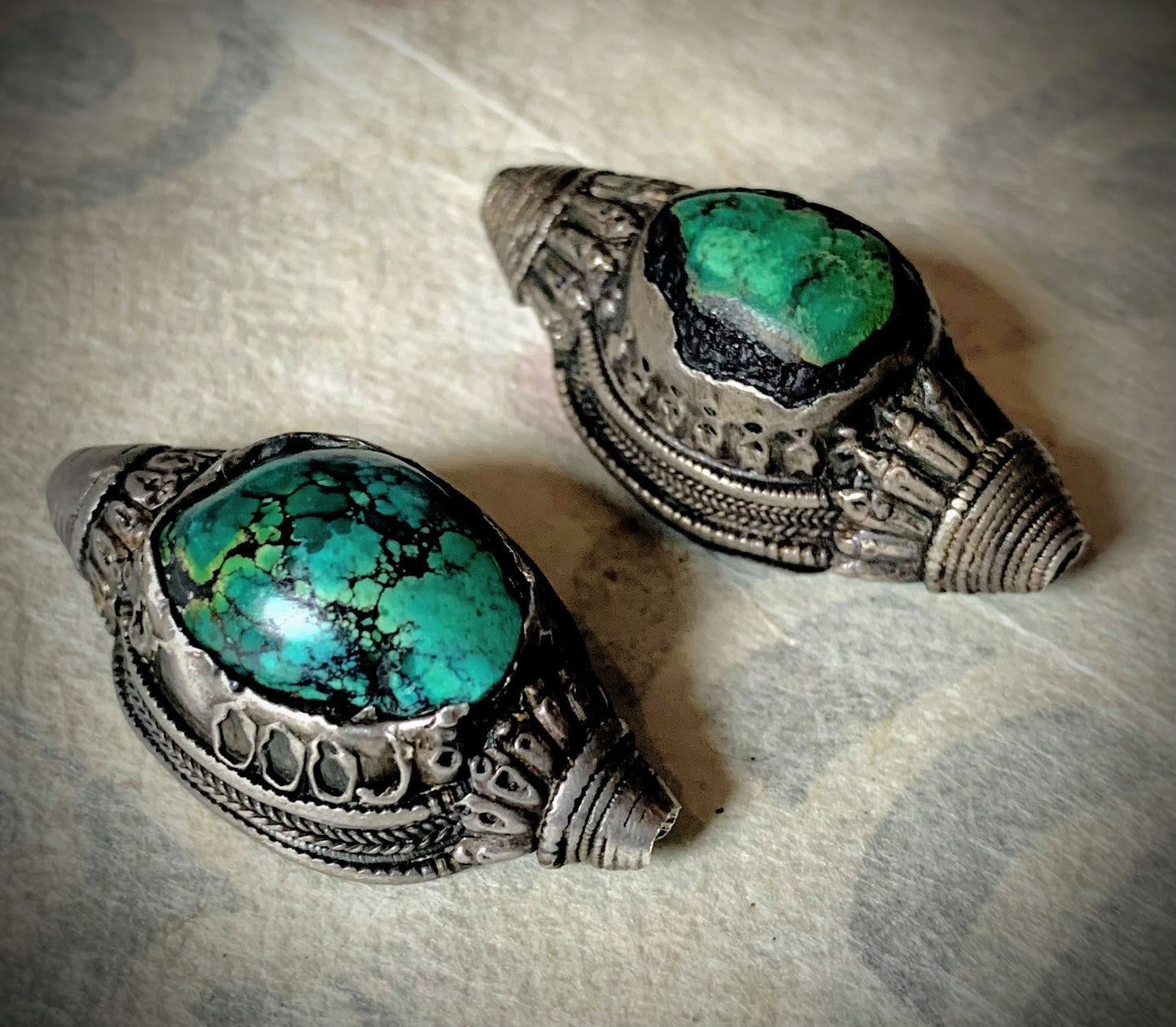 Antique Tibetan turquoise and silver hair beads