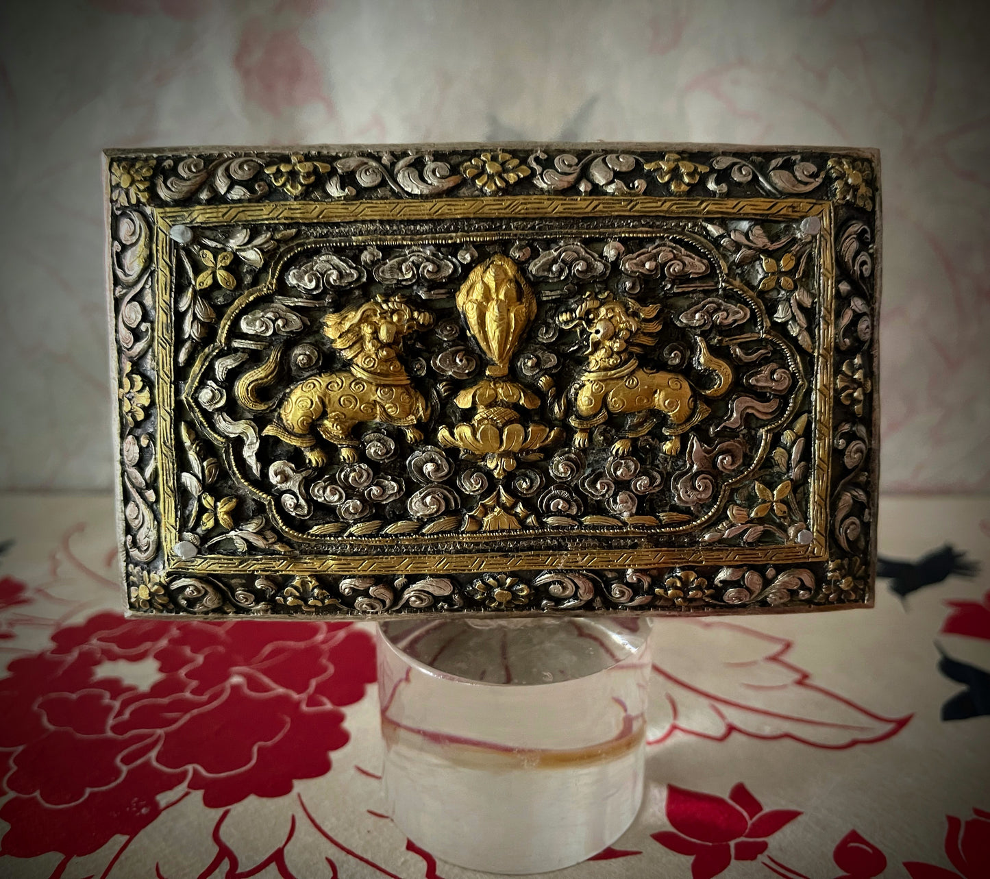 An antique carved Silver and gilded silver Bhutanese betel nut box